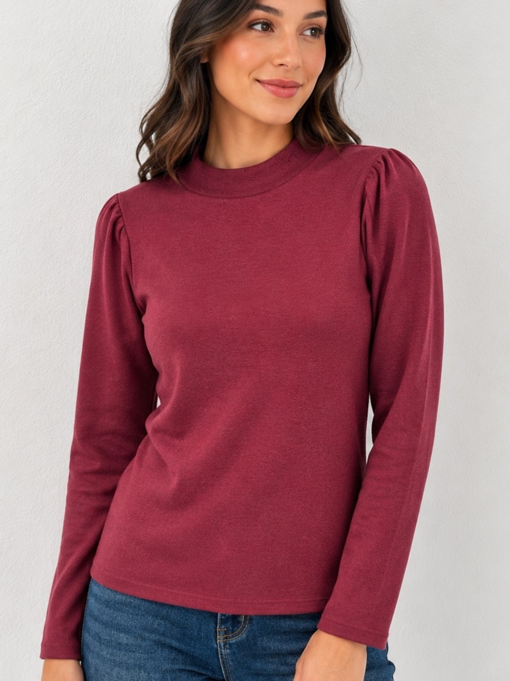 Madewell cotton blend Burgundy Puff-Shoulder Long Sleeve Top S